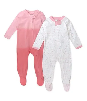 Honest Baby Clothing - Girls Newborn 12 Months 2-Pack Pink Twinkle Star Sleep and Play Coveralls