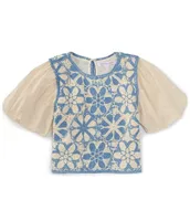 Honey & Sparkle Big Girls 7-16 Puffed-Sleeve Crocheted Top