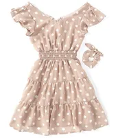 Honey and Rosie Big Girls 7-16 Flutter Sleeve Bow-Back Dotted Fit-And-Flare Dress