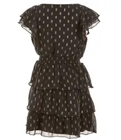 Honey and Rosie Big Girls 7-16 Flutter-Sleeve Foiled-Dot Fit-And-Flare Dress