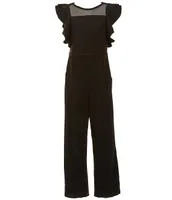 Honey and Rosie Big Girls 7-16 Mesh Round Neck Ruffle Jumpsuit