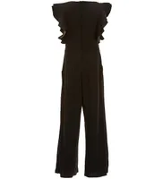 Honey and Rosie Big Girls 7-16 Mesh Round Neck Ruffle Jumpsuit