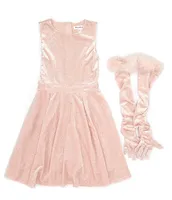 Honey and Rosie Big Girls 7-16 Sleeveless Glitter Dress With Matching Gloves