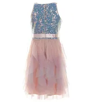 Honey and Rosie Big Girls 7-16 Sleeveless Sequin Ombre Mesh Dress