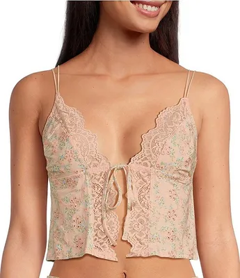 Honeydew Intimates Charli Jersey Floral Eyelet Lace Open Tie-Front Cami