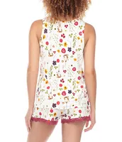 Honeydew Intimates Floral Print All American Sleeveless Round Neck Lace Trim Shorty Pajama Set