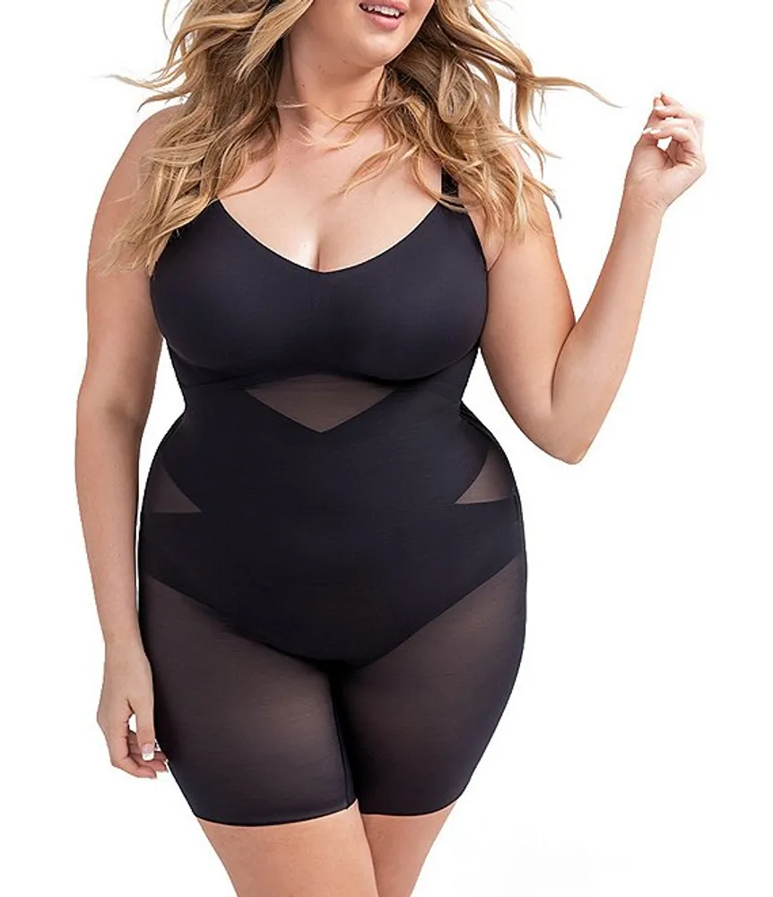 SPANX Shapewear for Women Thinstincts Open-Bust Mid-Thigh Bodysuit (Regular  and Plus Sizes), Very Black, Large