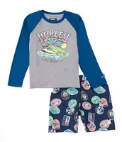 Hurley Little Boys 2T-7 Raglan Sleeve Gator Graphic T-Shirt & Allover Printed Swim Trunks Set