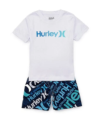 Hurley Little Boys 2T-7 Short Sleeve One & Only T-Shirt Allover-Printed Mesh Shorts Set