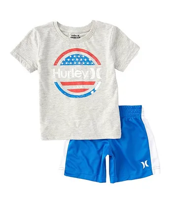 Hurley Little Boys 2T-7 Short Sleeves Jersey Top & Mesh Shorts Set