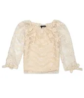 I.N. Girl Big Girls 7-16 3/4 Sleeve Lace Peasant Top with Tie Sides