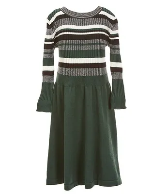 I.N. Girl Big Girls 7-16 3/4 Sleeve Lurex Stripe/Solid Sweater Dress