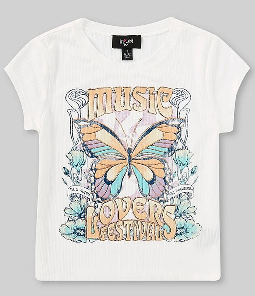 I.N. Girl Big Girls 7-16 Cap Sleeve Music Lover Butterfly Graphic T-Shirt