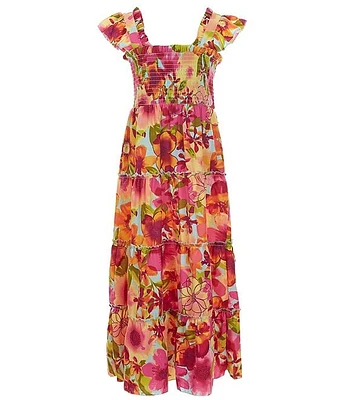 I.N. Girl Big Girls 7-16 Flutter-Sleeve Floral Print Maxi Dress