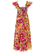 I.N. Girl Big Girls 7-16 Flutter-Sleeve Floral Print Maxi Dress