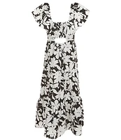 I.N. Girl Big Girls 7-16 Flutter-Sleeve Floral Print Tiered Maxi Dress