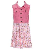 I.N. Girl Big Girls 7-16 Sleeveless Solid Twill Vest & Daisy Print Ruffle-Tiered Dress