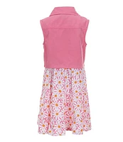 I.N. Girl Big Girls 7-16 Sleeveless Solid Twill Vest & Daisy Print Ruffle-Tiered Dress