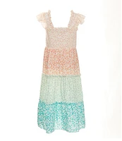 I.N. Girl Little Girls 4-6X Flutter-Sleeve Floral/Color Block Maxi Dress