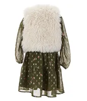 I.N. Girl Little Girls 4-6X Solid Faux Fur Vest & Blouson Sleeve Foiled Print Babydoll Dress Set