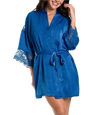 Bloom By Jonquil 3/4 Sleeve Textured Shimmer Satin Short Robe