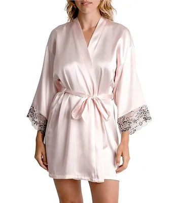 Bloom by Jonquil 3/4 Sleeve Two-Tone Lace Coordinating Satin Wrap Robe