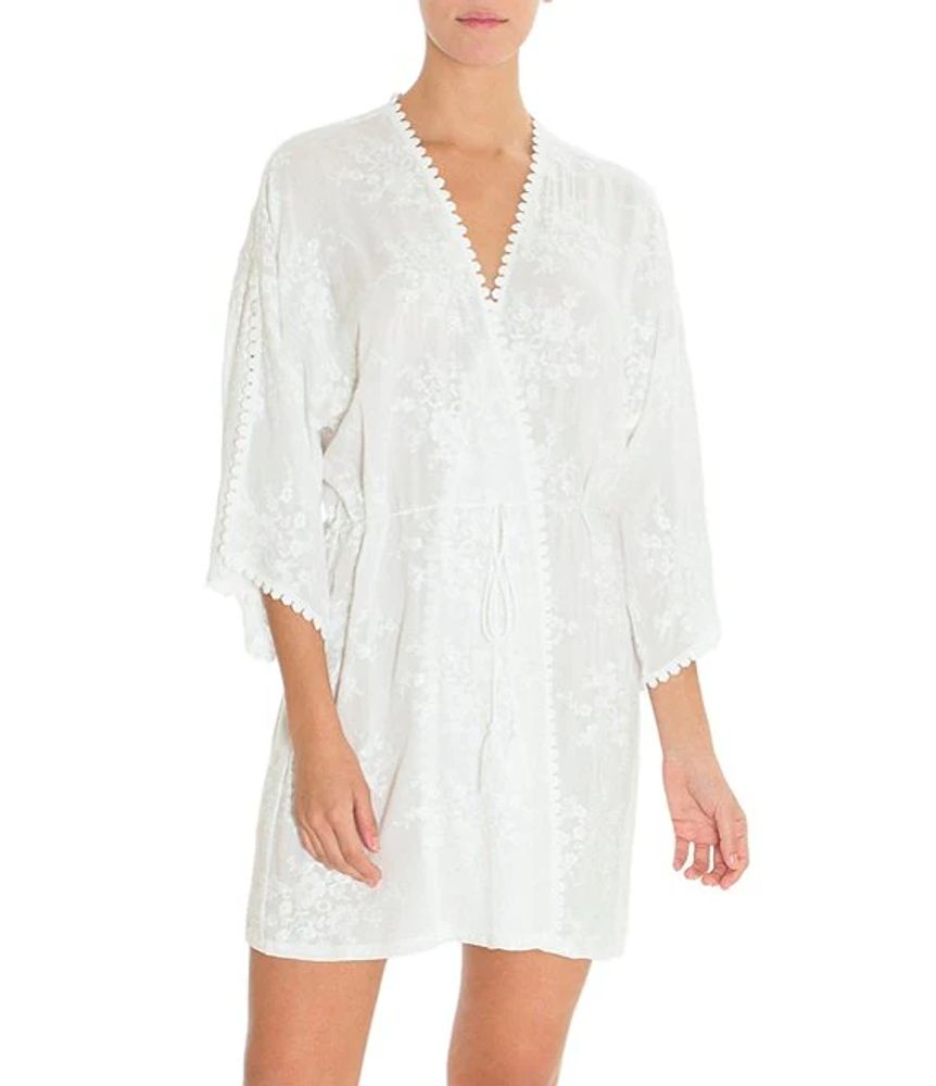 Bloom by Jonquil Bird Song Embroidered Short Wrap Robe