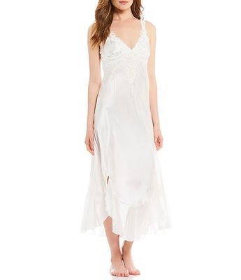 Bloom by Jonquil Bridal Lace Trim Deep V-Neck Sleeveless Ruffle Hem Nightgown