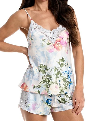 Bloom by Jonquil Floral Print Sleeveless V-Neck Satin Shorty Pajama Set