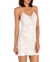 Bloom by Jonquil Jacquard Crinkled Floral Print Lace Trim V-Neck Chemise