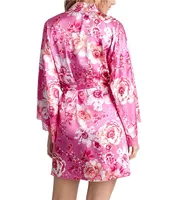 Bloom By Jonquil Satin Floral 3/4 Sleeve Coordinating Wrap Robe