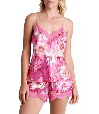 Bloom by Jonquil Satin Floral Printed Lace Trim Cami & Shorty Set