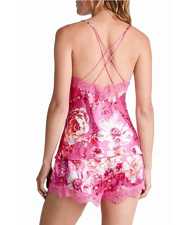 Floral Print Lace Trim Satin Cami Nightdress