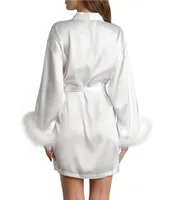 Bloom by Jonquil Satin Long Sleeve Feather Trim Coordinating Wrap Robe
