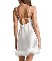 Bloom by Jonquil Satin Sleeveless V-Neck Feather Trim Chemise