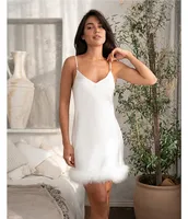 Bloom by Jonquil Satin Sleeveless V-Neck Feather Trim Chemise