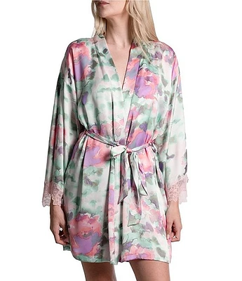 Bloom by Jonquil Satin Watercolor Print 3/4 Sleeve Coordinating Robe