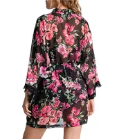 Bloom By Jonquil Sheer Chiffon Floral 3/4 Sleeve Coordinating Wrap Robe