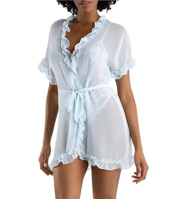Bloom By Jonquil Solid Chiffon Short Sleeve Ruffled Coordinating Wrap Robe