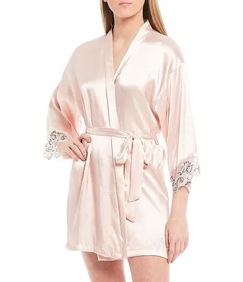 Bloom by Jonquil Solid Satin & Lace Short Wrap Robe
