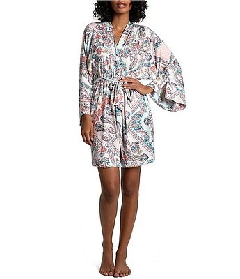 Bloom by Jonquil Talia Paisley Brushed Knit Wrap Short Robe
