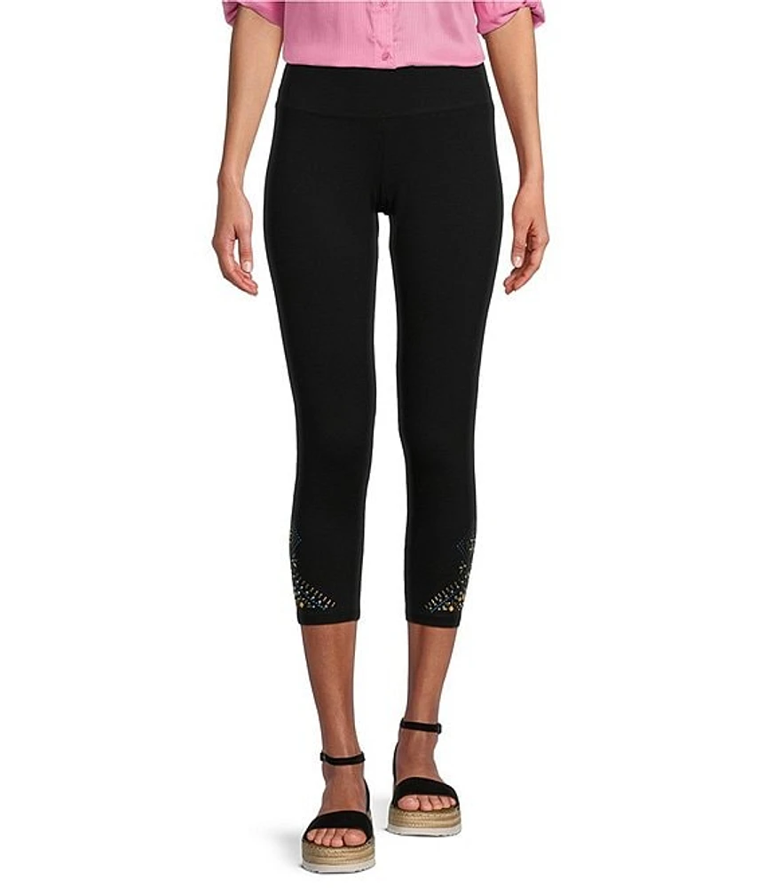 Intro Love The Fit Embellished Hem Knit Jersey Capri Leggings