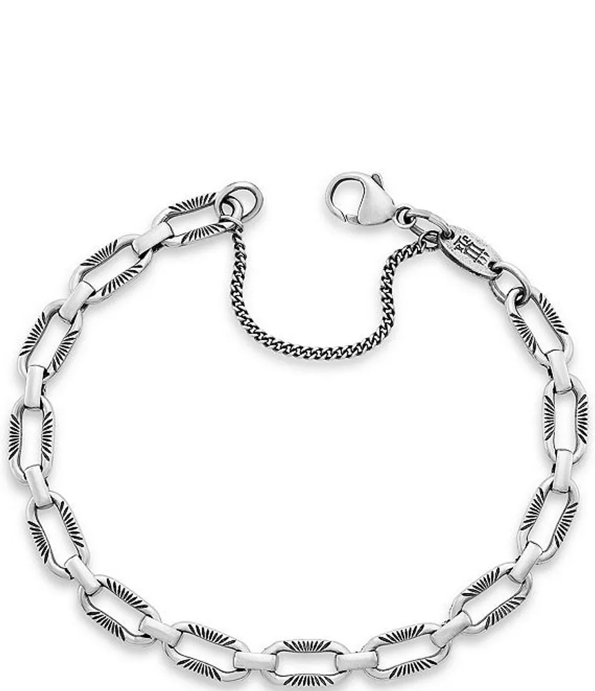 Sterling Oval Link Charm Bracelet with textured links and engraved heart