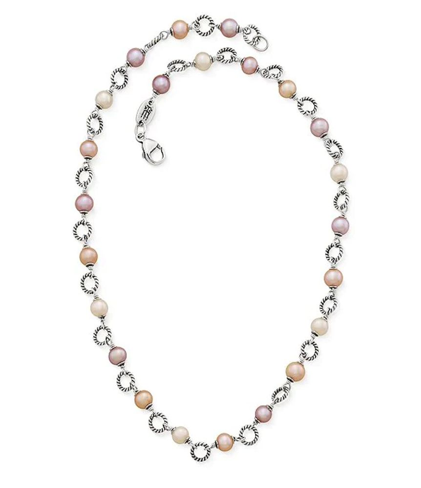 James Avery Twisted Wire Link Necklace with Multi-Colored Cultured Pearls