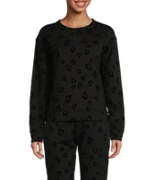 Jasmine & Ginger Animal Flocked Printed Long Sleeve Crew Neck Coordinating Sleep Top