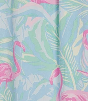 Jasmine & Ginger Woven Leafy Palm Flamingo Print Short Sleeve Button-Front Point Collar Sleepshirt