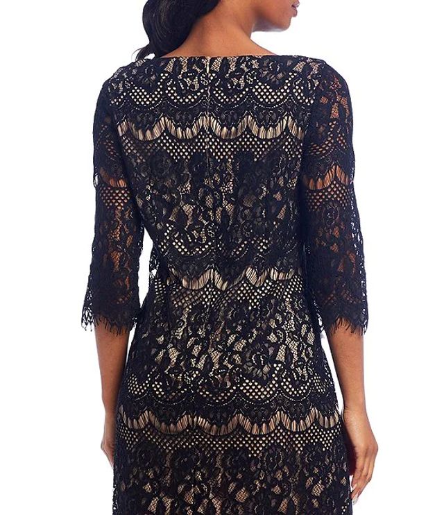 Jessica Howard Boat Neck 3/4 Sleeve Scalloped Lace Shift Dress | The Shops  at Willow Bend