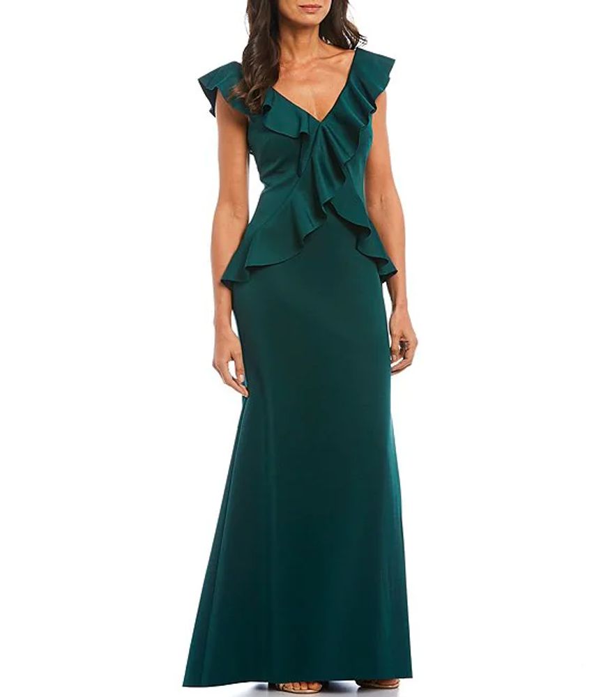 jessica howard ruffle front halter gown