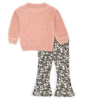 Jessica Simpson Baby Girls 12-24 Months Long Sleeve Cable Knit Sweater & Printed Flare Pants Set