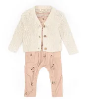 Jessica Simpson Baby Girls 12-24 Months Long Sleeve Patterned Cardigan & Printed Flutter Romper Set